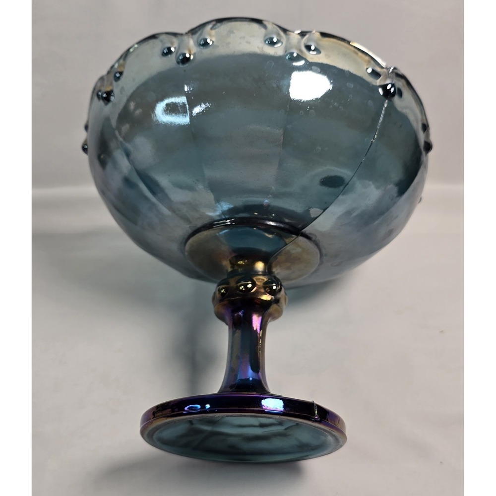 Vintage Indiana Glass Blue Carnival Glass Pedestal Compote Centerpiece Bowl - Picture 5 of 5
